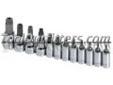 "
S K Hand Tools 19768 SKT19768 12 Piece 1/4"" and 3/8"" Drive Tamper-Proof TORX Bit Socket Set
Features and Benefits:
SuperKrome finish provides long life and maximum corrosion resistance
Through-hole design: simply pop the old bit out and insert a new