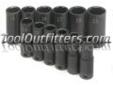 "
S K Hand Tools 4082 SKT4082 12 Piece 3/8"" Drive 6 Point Metric Deep Impact Socket Set
Features and Benefits:
Corrosive resistant and laser engraved every 120 degrees
Extra recess depth and nose down design
SureGripÂ® hex design drives the side of the