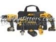 "
Dewalt Tools DCK413S2 DWTDCK413S2 12V MAX Li-Ion 4-Tool Combo Kit
Features and Benefits:
12V MAX 3/8" drill/driver features two speed transmission (0-400 / 0-1,500)
12V MAX Pivot recip saw utilizes 3-position pivot handle for making difficult cuts in