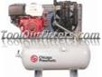 "
Chicago Pneumatic 8090250609 CPTRCP-1330G 13 HP 2 Stage Gas Driven Horizontal Reciprocating Compressor
Features and Benefits:
Solid cast iron cylinder, 30 gallon ASME/CRN tank and safety valves
Honda Engine, gas driven
12 volt electric and recoil start