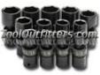 "
S K Hand Tools 34300 SKT34300 13 Piece 1/2"" Drive SAE 6 Point Swivel Impact Socket Set
Features and Benefits:
Corrosive resistant and laser engraved every 120 degrees
Extra recess depth, 30 degree flex angle and smooth collar design
SureGripÂ® hex