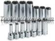 "
S K Hand Tools 1854 SKT1854 14 Piece 3/8"" Drive 6 Point Metric Deep Socket Set
Features and Benefits:
SuperKromeÂ® finish provides long life and maximum corrosion resistance
SureGripÂ® hex design drives the side of the fastener, not the corner
Packaged