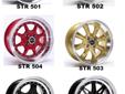 BRAND NEW IN THE BOX
STR RACING WHEELS/RIMS
ALL RIMS ARE 15 INCH UNLESS NOTED
4 LUG CARS INCLUDE:
* Honda Accord 1982-2002 - Only 4 cylinder Models
* Honda Civic 1980-2005 - All 4 Lug Models
* Honda CRX 1982-1991 - All Models
* Honda Del Sol 1993-1997 Del