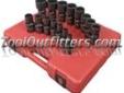 "
Sunex 2856 SUN2856 15 Piece 1/2"" Drive 12 Point SAE Universal Impact Socket Set
Features and Benefits:
Forged from the finest chrome molybdenum alloy steel â the best choice for strength and durability
12 point design means less wear on the fasteners