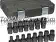 "
KD Tools 84918 KDT84918 15 Piece 3/8"" Drive 6 Point Metric Universal Impact Socket Set
Features and Benefits:
Chrome Molybdenum Alloy Steel for exceptional strength and long lasting durability
High visibility laser etched markings with additional hard