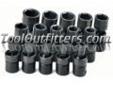"
S K Hand Tools 33350 SKT33350 15 Piece 3/8"" Drive 6 Point Swivel Metric Impact Socket Set
Features and Benefits:
Corrosive resistant and laser engraved every 120 degrees
Extra recess depth, 30 degree flex angle and smooth collar design
SureGripÂ® hex