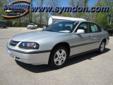 Symdon Chevrolet
369 Union Street, Â  Evansville, WI, US -53536Â  -- 877-520-1783
2002 Chevrolet Impala
Low mileage
Price: $ 7,943
Call for a free CarFax Report 
877-520-1783
About Us:
Â 
Symdon Chevrolet Pontiac is your Madison area Chevrolet and Pontiac