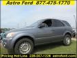 .
2003 Kia Sorento
$6990
Call (228) 207-9806 ext. 276
Astro Ford
(228) 207-9806 ext. 276
10350 Automall Parkway,
D'Iberville, MS 39540
Front driver and passenger airbags and ABS keep you and your family safe. The exterior is like new with absolutely no