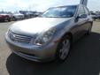 .
2004 Infiniti G35 Sedan w/Leather
$13995
Call (509) 203-7931 ext. 178
Tom Denchel Ford - Prosser
(509) 203-7931 ext. 178
630 Wine Country Road,
Prosser, WA 99350
One Owner, Accident Free Auto Check, This trusty Vehicle, with its grippy AWD, will handle