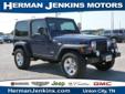 Â .
Â 
2004 Jeep Wrangler
$14906
Call (731) 503-4723 ext. 4784
Herman Jenkins
(731) 503-4723 ext. 4784
2030 W Reelfoot Ave,
Union City, TN 38261
By far one the nicest used Wranglers we have traded for in quite some time. New tires and the interior is in