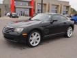 Â .
Â 
2005 Chrysler Crossfire Coupe
$9950
Call 3166333327
This 2005 Chrysler Crossfire 2dr Coupe features a 3.2L V6 SOHC 18V 6cyl Gasoline engine. It is equipped with a 6 Speed Automatic transmission. The vehicle is Black with a Dark Slate Gray interior.