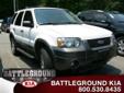 Â .
Â 
2005 Ford Escape
$10995
Call 336-282-0115
Battleground Kia
336-282-0115
2927 Battleground Avenue,
Greensboro, NC 27408
Escape - Yes you can... Jump in and hit the road... well, come by the store, do the paperwork, get the keys then hit the road. Whew