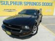 Â .
Â 
2005 Ford Mustang Deluxe
$8995
Call (903) 225-2865 ext. 72
Sulphur Springs Dodge
(903) 225-2865 ext. 72
1505 WIndustrial Blvd,
Sulphur Springs, TX 75482
This 2005 Ford Mustang is offered to you for sale by Sulphur Springs Dodge. This beautiful Black