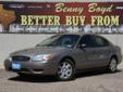 Â .
Â 
2005 Ford Taurus
$7485
Call (806) 300-0531 ext. 2371
Benny Boyd Lubbock Used
(806) 300-0531 ext. 2371
5721-Frankford Ave,
Lubbock, Tx 79424
This Taurus has a clean CarFax history report. Non-Smoker. Sport Bucket Front Seats. Power Windows, Locks,