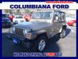 Â .
Â 
2005 Jeep Wrangler X
$14988
Call (330) 400-3422 ext. 214
Columbiana Ford
(330) 400-3422 ext. 214
14851 South Ave,
Columbiana, OH 44408
CARFAX: Buy Back Guarantee, Clean Title, No Accident. 2005 Jeep Wrangler X 4X4. We make driving affordable. Please