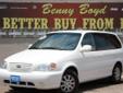 Â .
Â 
2005 Kia Sedona
$12900
Call (806) 300-0531 ext. 2369
Benny Boyd Lubbock Used
(806) 300-0531 ext. 2369
5721-Frankford Ave,
Lubbock, Tx 79424
This Sedona is a 1 Owner in great condition. Non-Smoker. LOW MILES! Just 45911. Premium Sound. Easy to use