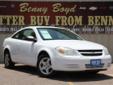 Â .
Â 
2006 Chevrolet Cobalt LS
$8775
Call (806) 853-9631 ext. 13
Benny Boyd Lamesa
(806) 853-9631 ext. 13
1611 Lubbock Hwy,
Lamesa, TX 79331
This Cobalt is a 1 Owner w/a clean CarFax history report. Non-Smoker. Easy to use Steering Wheel Controls. Premium