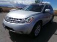 .
2006 Nissan Murano SL
$14995
Call (509) 203-7931 ext. 191
Tom Denchel Ford - Prosser
(509) 203-7931 ext. 191
630 Wine Country Road,
Prosser, WA 99350
Accident Free Auto Check! 19 City and 24 Highway MPG. Check out this 2006 Nissan Murano SL. This Murano
