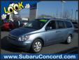 Subaru Concord
853 Concord Parkway S, Concord, North Carolina 28027 -- 866-985-4555
2007 Hyundai Entourage Limited Van Pre-Owned
866-985-4555
Price: $12,892
Free Car Fax Report on our website! Convenient Location!
Click Here to View All Photos (60)
Free