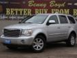 Â .
Â 
2008 Chrysler Aspen
$18655
Call (806) 300-0531 ext. 108
Benny Boyd Lubbock Used
(806) 300-0531 ext. 108
5721-Frankford Ave,
Lubbock, Tx 79424
This Aspen has a clean CarFax history report. Non-Smoker. Premium Sound. Easy to use Steering Wheel