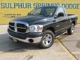Â .
Â 
2008 Dodge Ram 1500 ST
$11500
Call (512) 843-8425 ext. 273
Sulphur Springs Dodge
(512) 843-8425 ext. 273
1505 WIndustrial Blvd,
Sulphur Springs, TX 75482
PRIME PIECE!! This Ram 1500 is a One Owner and has a clean vehicle history report. Non-Smoker.