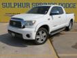 Â .
Â 
2008 Toyota Tundra 4WD Truck LTD
$30780
Call (903) 225-2865 ext. 338
Sulphur Springs Dodge
(903) 225-2865 ext. 338
1505 WIndustrial Blvd,
Sulphur Springs, TX 75482
WOW!! PREMIUM!! This Tundra 4WD Truck is a One Owner and has a clean vehicle history
