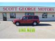 Scott George Motors
Wolfforth, TX
806-855-4102
Scott George Motors
Wolfforth, TX
806-855-4102
2011 Jeep Patriot FWD 4dr Sport
Vehicle Information
Year:
2011
VIN:
1J4NT1GB6BD146354
Make:
Jeep
Stock:
L00116
Model:
Patriot 4 DR SUV
Title:
Body:
Exterior: