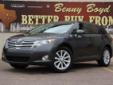 Â .
Â 
2011 Toyota Venza 4dr
$22500
Call (806) 553-7962 ext. 42
Benny Boyd Lubbock
(806) 553-7962 ext. 42
5721 Frankford Ave,
Lubbock, TX 79424
This Venza is a 1 Owner w/a clean CarFax history report. Non-Smoker. Premium Sound. Sport Bucket Front Seats.