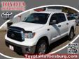 Â .
Â 
2012 Toyota Tundra 4WD Truck
$34995
Call (601) 812-6926 ext. 342
QUESTIONS? TEXT "TOYHATT" TO 37483 FOR MORE INFO.
Vehicle Price: 34995
Mileage: 47800
Engine: Gas/Ethanol V8 5.7L/346
Body Style: Pickup
Transmission: Automatic
Exterior Color: White