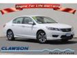 2013 Honda Accord LX - $17,650
EPA 36 MPG Hwy/27 MPG City! CARFAX 1-Owner. White Orchid Pearl exterior and Ivory interior, LX trim. Bluetooth, CD Player, Dual Zone A/C, Aluminum Wheels, Back-Up Camera, iPod/MP3 Input. AND MORE!======KEY FEATURES INCLUDE: