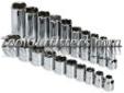 "
S K Hand Tools 89040 SKT89040 20 Piece 3/8"" Drive 6 Point Fractional Standard, Deep and Extra Long Deep Socket Set
Features and Benefits:
SuperKromeÂ® finish provides long life and maximum corrosion resistance
SureGripÂ® hex design drives the side of the