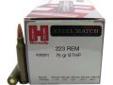 "
Hornady 80261 223 Remington Ammunition by Hornady 75 Gr, BTHP Steel Match/50
Hornady Ammunition
- Caliber: 223 Remington
- Grain: 75
- Bullet Type: Boat Tail Hollow Point
- Muzzle Velocity: 2790 fps
- Per 50
- Steel Match"Price: $19.16
Source: