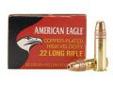 "
Federal Cartridge AE22 22 Long Rifle 22 Long Rifle, 38gr High Velocity Copper Plated Hollow Point (Per 40)
Load number: AE22
Caliber: 22 Long Rifle High Velocity
Bullet Weight: 38 Grains
Bullet Type: Copper-Plated Hollow Point
Usage: Varmints,