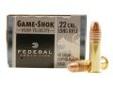 "
Federal Cartridge 810 22 Long Rifle 22 Long Rifle, 40gr High Velocity Copper Plated (Per 100)
Load number: 810
Caliber: 22 Long Rifle HV (high velocity)
Bullet Weight: 40 grains
Bullet Type: Solid, Copper Plated
Usage: Varmints, Predators, Small Game;