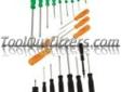 "
Sunex 9822 SUN9822 22 Piece Professional Screwdriver Set
Features and Benefits:
9 standard screwdrivers, 5 Phillips, 5 star bit and 3 specialty screwdrivers
Hardened chrome vanadium shafts and vapor blasted magnetic tips
Assorted colors for