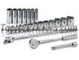 "
S K Hand Tools 4123 SKT4123 23 Piece 1/2"" Drive 12 Point SAE Standard and Deep Complete Socket Set
Features and Benefits:
SuperKromeÂ® finish provides long life and maximum corrosion resistance
SureGripÂ® hex design drives the side of the fastener, not