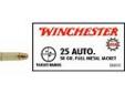 "
Winchester Ammo Q4203 25 Automatic 25 Auto, USA 50grain, Full Metal Jacket, (Per 50)
For serious centerfire handgun shooters, USA Brand ammunition is the ideal choice for training-or extended sessions at the range. As you'd expect, all USA Brand