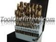"
Mountain XDBS29CO MTNXDBS29CO 29 Piece Cobalt Drill Bit Set
Features and Benefits:
Meets ANSI standards
Ideal for many applications
Bores stainless, silicon-chrome; chrome-nickel, and other metals
118 degree tip
Last 2 times longer than most drill bits