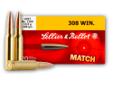 308 Win Match Grade Ammo by Sellier & Bellot is sure to deliver within the exacting tolerances you would expect from a company that has been producing ammunition since 1825. This 308 Match grade ammo features a Sierra Match King boat tail projectile