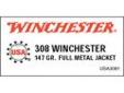 "
Winchester Ammo USA3081 308 Winchester 308 Win, 147gr, USA Full Metal Jacket Boat Tail, (Per 20)
For avid centerfire rifle shooters, Winchester has introduced a full line of USA Brand Centerfire Rifle Ammunition-including two specially packaged hollow