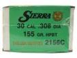 "
Sierra 2156C 30 Caliber 155gr Hollow Point Boattail Match Palma (Per 500)
Sierra MatchKing Bullets
- Caliber: 30 (.308"")
- Grain: 155
- Hollow Point Boat Tail
- MatchKing (Palma Match)
- Per 500"Price: $161.51
Source: