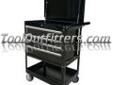 "
Extreme Tools Inc EX3204TCBK EXTEX3204TCBK 32"" Deluxe Tool Cart- Black
Features and Benefits:
Unique design allows access to top compartment through open lid or top drawer
(4) Drawers with ball bearing slides plus bottom shelf for storage
Pry bar/ long