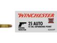 The Super-X Expanding Point offers rapid energy deposit and positive expansion. This bullet is designed for smooth feeding and is an exclusive Winchester design. Symbol: X25AXP Caliber: 25 Automatic Bullet Weight: 45 Grains Bullet Type: Expanding