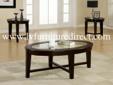 3 Piece Coffee Table in Dark Cappuccino
Product ID#701511
Description: Finished in a dark cappuccino finish this oval shaped 3pc
occasional group is the perfect combination for your sofa group.
Dimensions:
End Table:
24"l 24"w 23"h
Coffee Table:
50"l 30"w