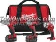 "
Milwaukee Electric Tools 2696-23 MLW2696-23 3 Piece M18â¢ Impact Wrench and Flashlight Kit
Features and Benefits:
M18â¢ 1/2" Drive high torque impact wrench with MilwaukeeÂ® designed impact mechanism delivers 450 ft./lbs of torque for the toughest