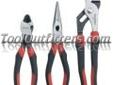 KD Tools 82104 KDT82104 3 Piece Standard Pliers Set
Features and Benefits:
Curved back handles for added leverage and less slippage
Full function cutting and grip on Long nose /Â Â Â  Multi function
High leverage teeth angle on Groove Joint for improved grip