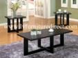 3PC Coffee Table In Black Finish
Product ID#701503
Description:
Contemporary styling, this black finished 3pc table group features a
geometric design that will complement your updated sofa group.
Dimenions:
End Table:
24"l x 24"w x 23"h
Coffee Table:
48"l