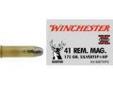 "
Winchester Ammo X41MSTHP2 41 Remington Magnum 41 Remington Mag, 175gr, Super-X Silvertip Hollow Point, (Per 20)
Winchester's Silvertip Handgun ammunition remains one of the most dependable and performance-proven handgun cartridges ever created.