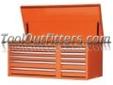 "
International Tool Box NR4210OR ITBNR4210OR 42"" 10 Drawer Chest with Roller Bearing Slides - Orange
Features and Benefits:
Ball bearing slides on all drawers
Double wall steel construction
High gloss powder coat scratch resistant paint
Extruded