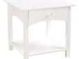 Square-shaped table-top Large pull-out drawer Additional storage space on the lower shelf Classic style and white finish Child-sized Drawer and shelf for storage Material: MDF and Rubberwood Age Range: 3-8 yrs. Finish: White Dimensions: 14 (W) x 14 (D) x